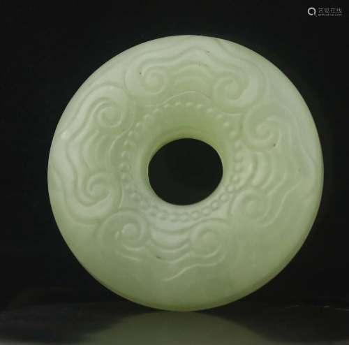 Old natural jade hand-carved statue of flower circle pendant...