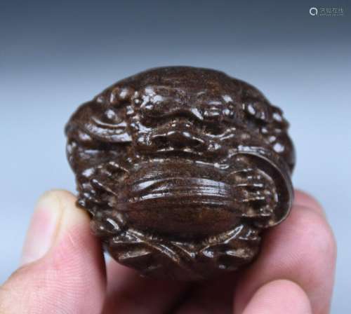 4.5CM Rare Old China Agarwood Carving Foo Dog Lion Beast Bal...