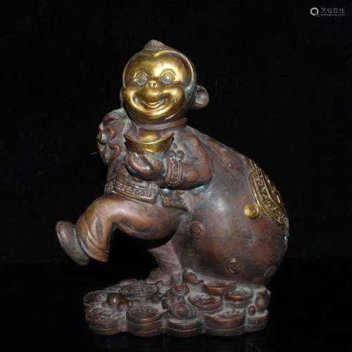 China bronze Feng Shui Lucky gilt wealth Zodiac animal monke...