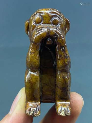 2.22'' China Hongshan Culture Old Jade Carving Zodia...