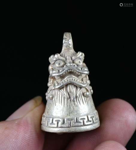 3.5CM Rare Old Chinese Miao Silver Feng Shui Foo Dog Lion Be...