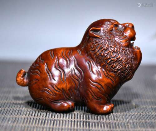 Chinese Boxwood Carving FengShui 12 Zodiac Year Tiger Animal...