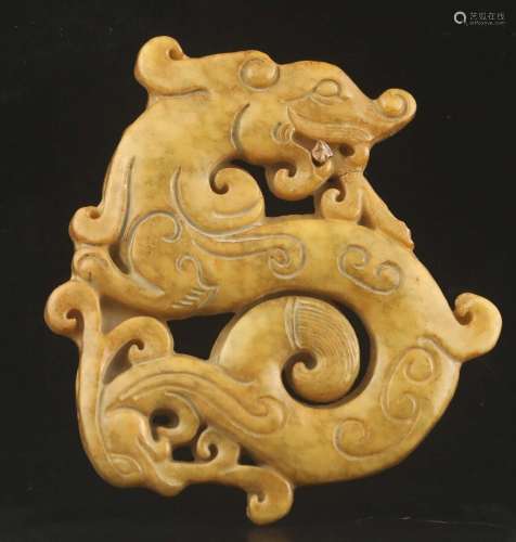 Old natural jade hand-carved statue of dragon pendant 5