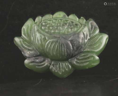 Old natural hetian green jade hand-carved statue of flower p...