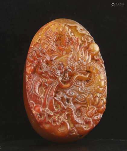 Old natural jade hand-carved statue dragon pendant #21