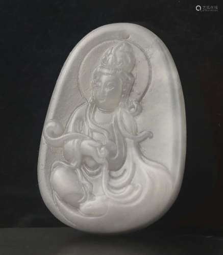 Old natural hetian jade hand-carved statue of Buddha guanyin...