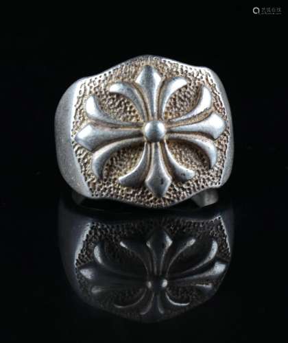 2CM Rare Old Chinese Miao Silver Feng Shui Flower Lucky Jewe...