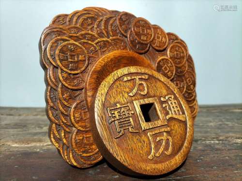 Chinese Natural Boxwood Hand carved Exquisite Pattern Inksto...