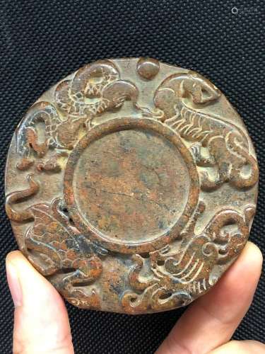 3.14'' China Hongshan Culture Old Jade Carve Dragon ...