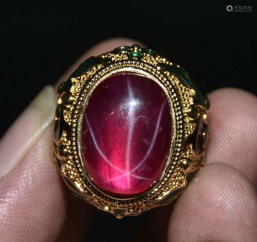 3.5CM Rare Chinese Enamel Gilt inlay Red Gems Flower Jewelry...