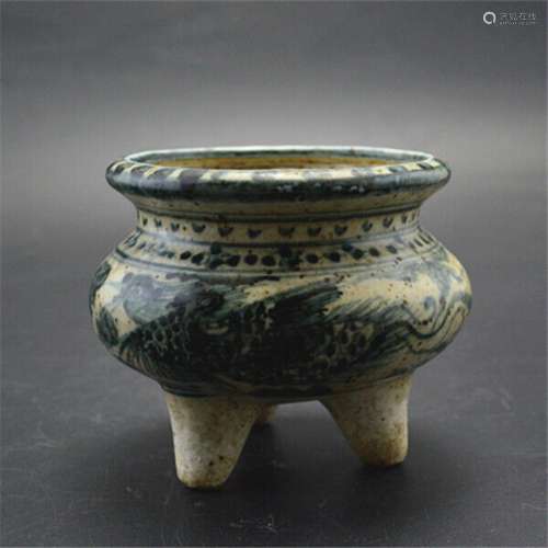 Chinese Ming Blue and White Porcelain Censer Crane Tripod In...