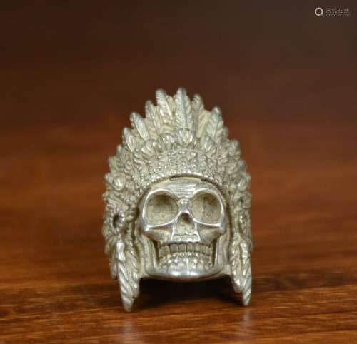 3.5CM Rare Chinese Miao Silver Human Skeleton Skull Indian H...
