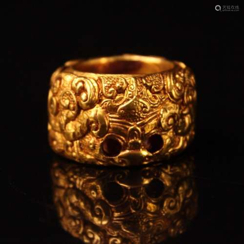Chinese China dynasty Bronze 24k gold Gilt amulet Ring Rings...