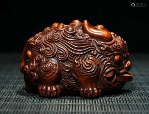 Old Chinese Boxwood Carved Golden Toad Spittor Frog Yuanbao ...