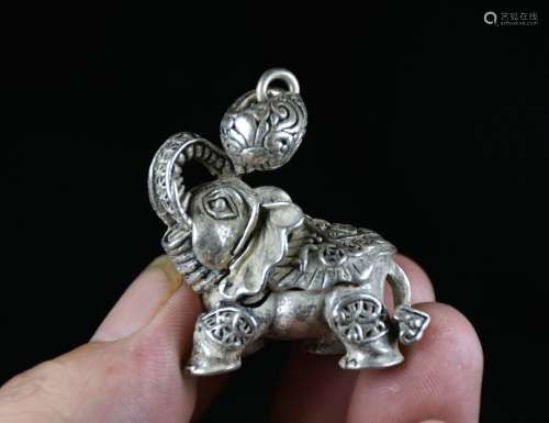 4.5CM Rare Old Chinese Miao Silver Feng Shui Auspicious Elep...
