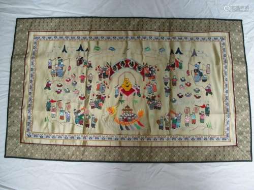 Chinese Silk Hundred 100 Children Embroidered Panel Tapestry