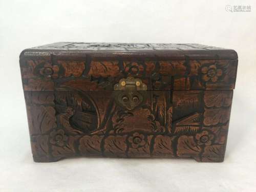 Vintage Chinese Handcarved Wooden Trinket Chest Box, 11 3/4&...