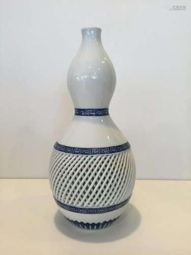 Vintage Japanese Arita Blue & White Double Wall Double G...