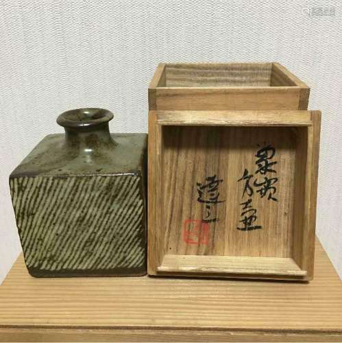 Japanese inlaid MASHIKO pottery ware Flower vase Pot TATSUZO...