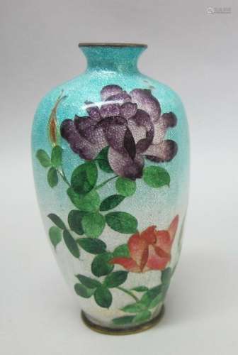 JAPANESE MEIJI-ERA CLOISONNE Vase by OTA JINNOEI with Flower...