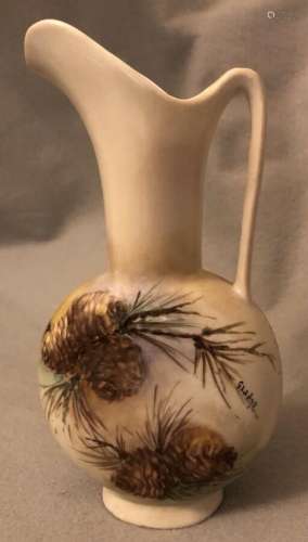 Rare Pinecone Japanese Ceramic Vintage Ewer Artist Signed Gl...