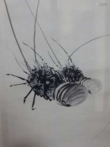 JAPANESE PAINTING Hanging Scroll lobster Ise shrimp spiny lo...