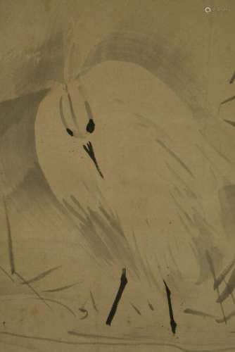 HERON JAPANESE PAINTING EGRET KAKEJIKU HANGING SCROLL OLD AR...