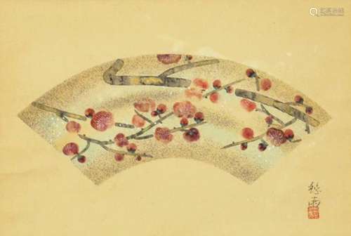 JAPANESE HANGING SCROLL JAPAN PLUM PRINT ART VINTAGE PICTURE...