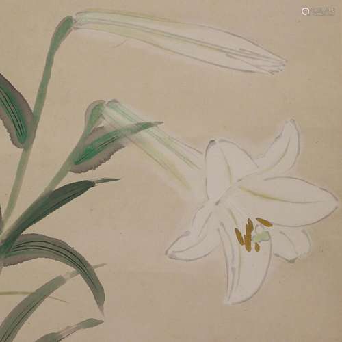 JAPANESE PAINTING HANGING SCROLL JAPAN Lily ORIGINAL VINTAGE...