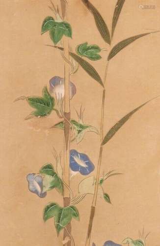 JAPANESE PAINTING HANGING SCROLL JAPAN Morning Glory Mantis ...