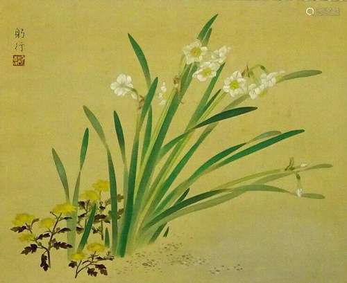 JAPANESE PAINTING HANGING SCROLL JAPAN Suisen Narcissus OLD ...