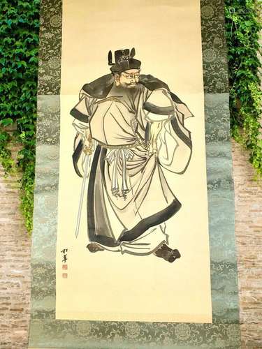 Original Signed Japanese Nihon Shoki Watercolor On Silk Hang...