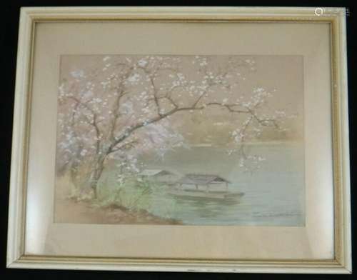 Vintage Japanese Watercolor, Two boats, 1st half 20th c. App...