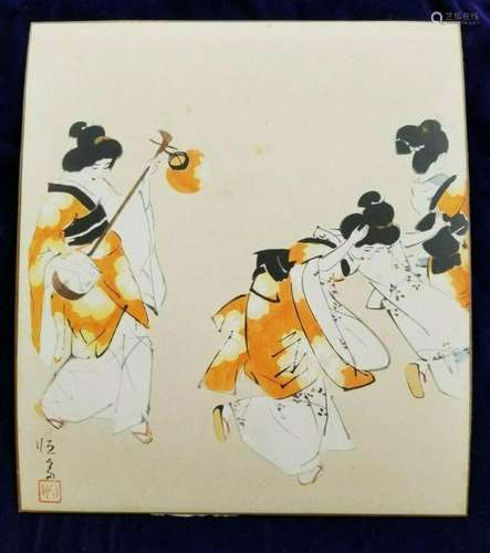 Japanese Painting Bijin Shamisen