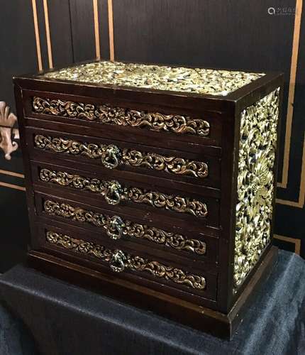 Heavily Carved Chinese Jewelry Box Gilted Late 1800’s