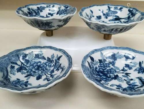 4 Chinese / Asian Blue Bird Magpie Ceramic Buddhist BRASS / ...