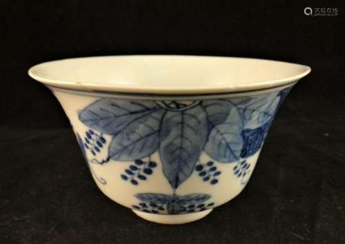 Antique Chinese B&W Floral Porcelain Cup. 4 ¼” dia. Qing...