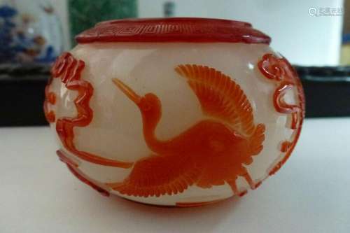 Chinese Antique Red Overlay Peking Glass Water Coup Daoguang...