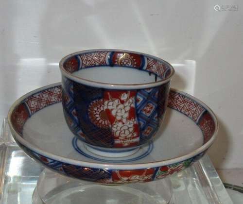 Antique 19C Chinese Export Pottery Tea Bowl & Saucer w I...