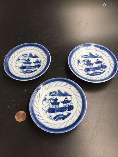 Three Chinese Export Porcelain Soucers 1875 Late Qing Dynast...