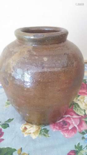 VINTAGE CHINESE POTTERY  SPICE JAR OVOID GLAZED PRIMITIVE PO...