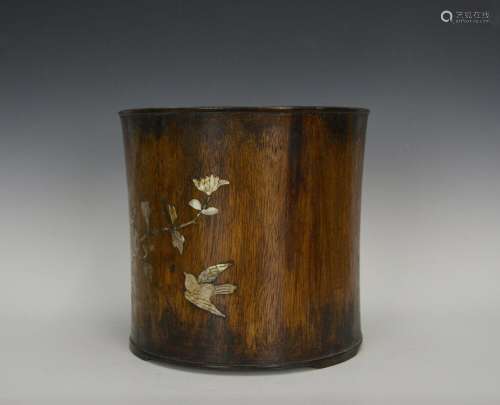 Large Old Chinese Huanghuali Hardwood Brush Pot with Mother ...