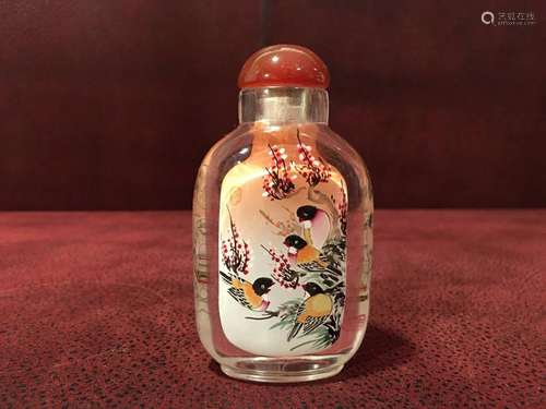 Beautiful Chinese Inside Painted Glass Snuff Bottle Birds