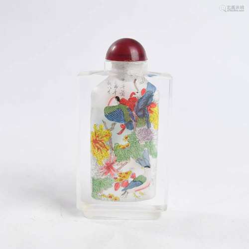 Vintage Chinese Reverse Painted Snuff Bottle Birds Floral Ch...