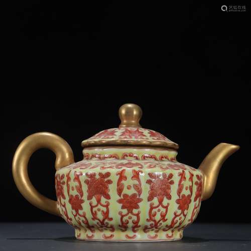 Yellow glaze flower grain teapotSpecification: high generous...