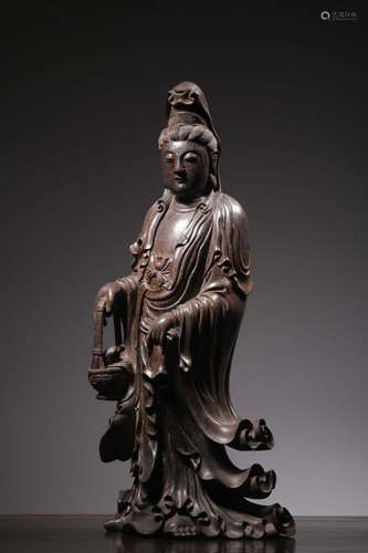 Lobular rosewood carving fish basket guanyin stands resemble...