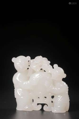 Xinjiang hotan 1 white jade carving festival auspicious furn...