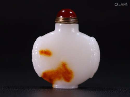 Hetian jade seed makings double beast ear snuff bottle jade ...