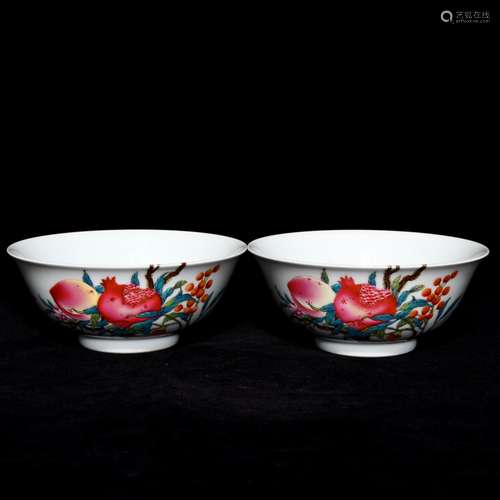 Three fruit grain powder enamel bowls, 6 cm diameter 14.6 cm...