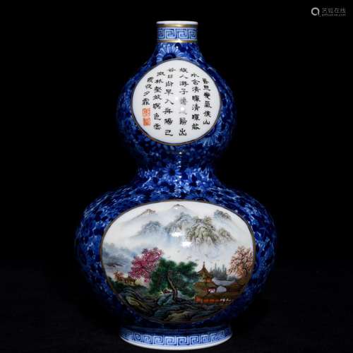 Blue and white window pastel landscape grain bottle gourd, 1...